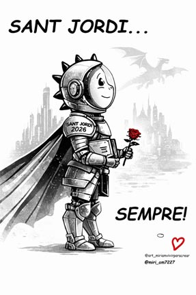 Una ilustración simpática y divertida de la ilustradora Míriam Carrillo que como cada año nos deleita con su Sant Jordi particular, Es Isi el protagonista de una de sus cuentas de instagram @miri_am7227 donde Isi es el protagonista de "dilemas de un soñador en la tierra"